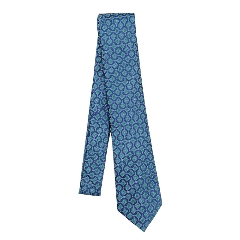 Ted Baker London Silk Tie Mens Blue Medallion Pattern Designer Work Office